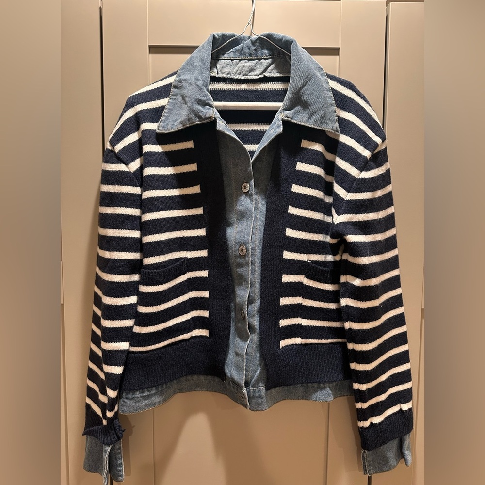COMMENSE Panel Striped Faux Fur Coat ×